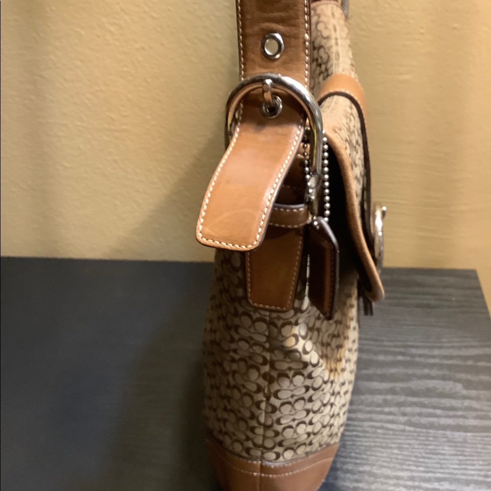 Coach Tan Leather/Monogram Canvas Crossbody Bag - image 7